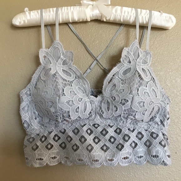 Anemone Other - Light Gray Crochet Lace Bralette~plus*